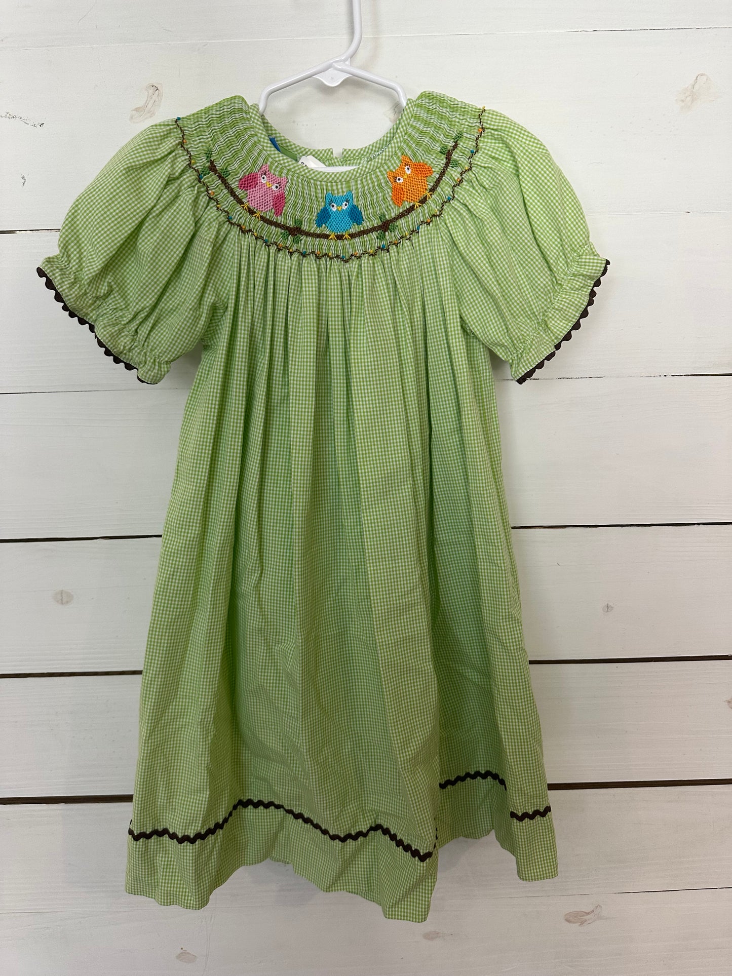 4T- Smocked Bishop Dress with Owls - Candyland