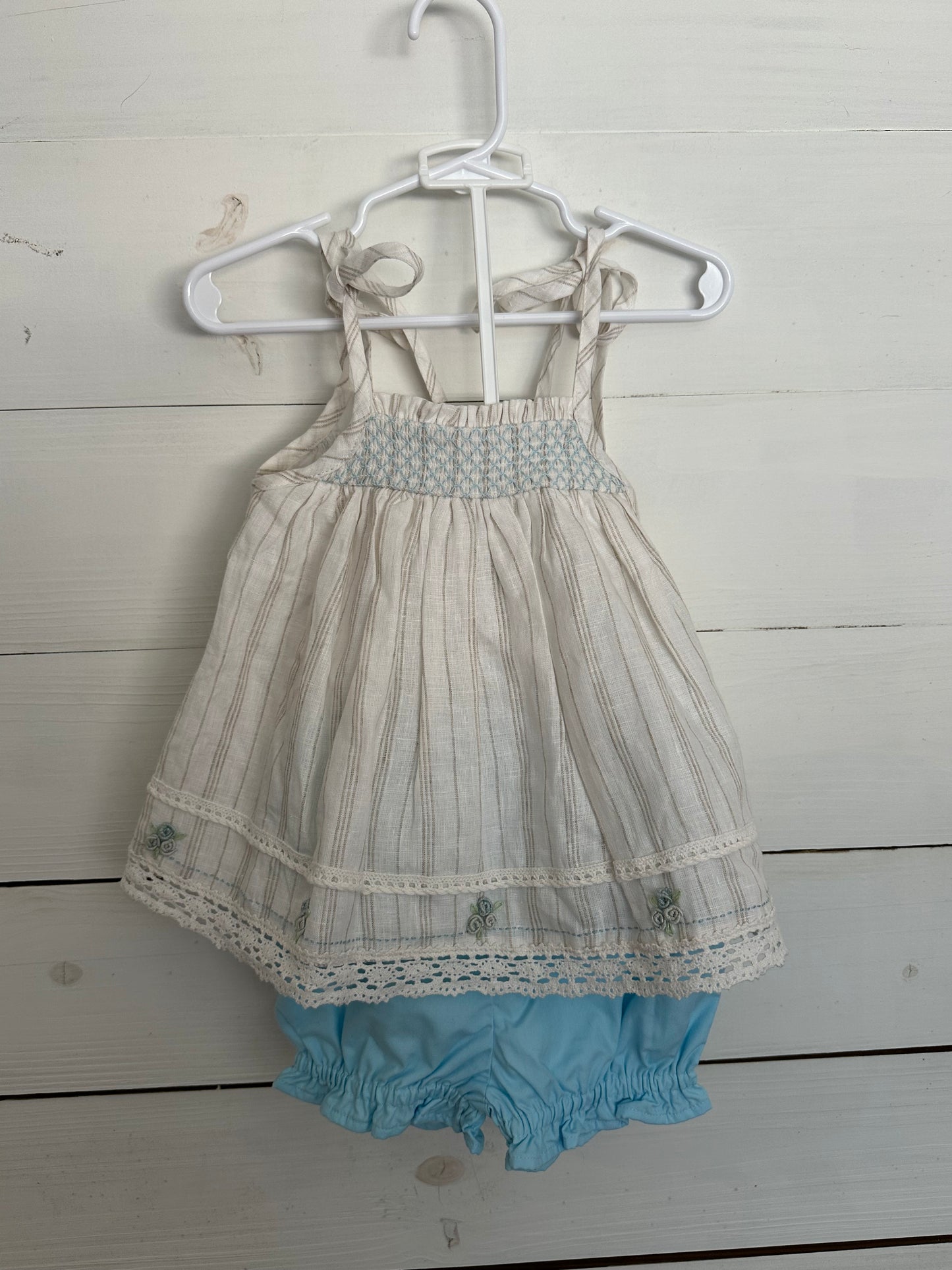 Love + Grown Striped Linen Smoked Top with Rosebud Details Ocean Blue Bloomers