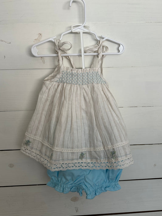 Love + Grown Striped Linen Smoked Top with Rosebud Details Ocean Blue Bloomers