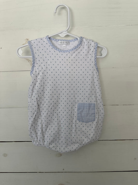 Magnolia Baby: White and blue polka dot bubble with gingham pocket