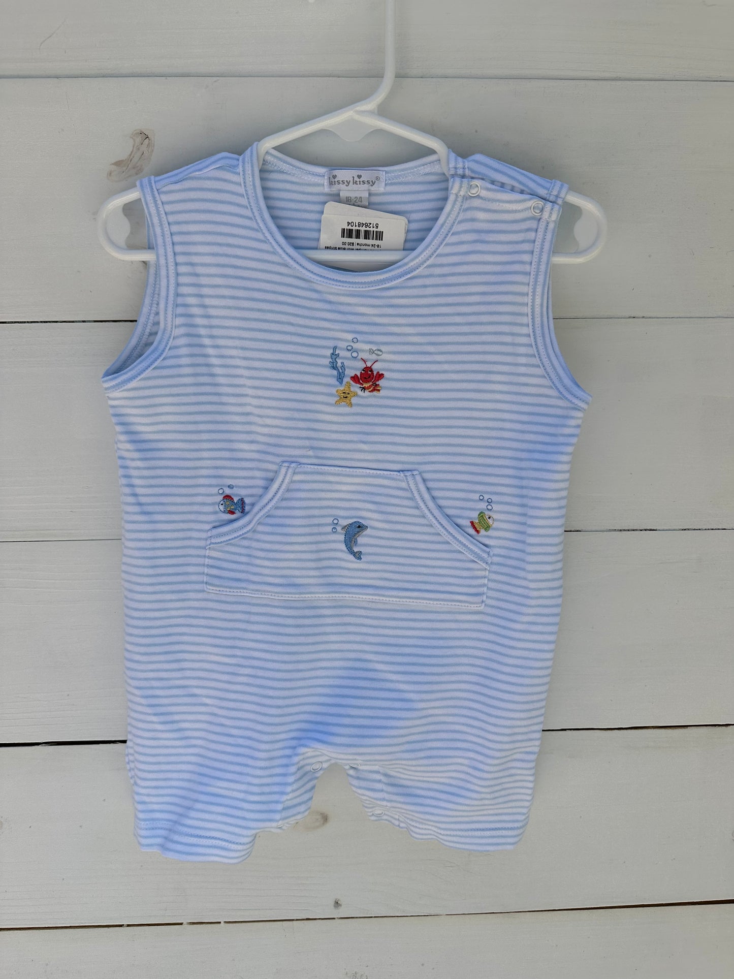 Kissy Kissy Crab Romper with Blue Stripes