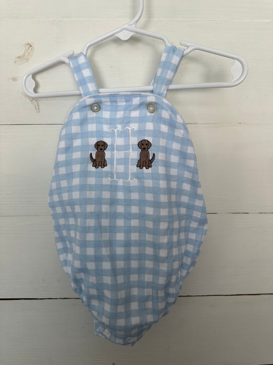 James & Lottie: Blue Gingham H with Puppy Dog Bubble