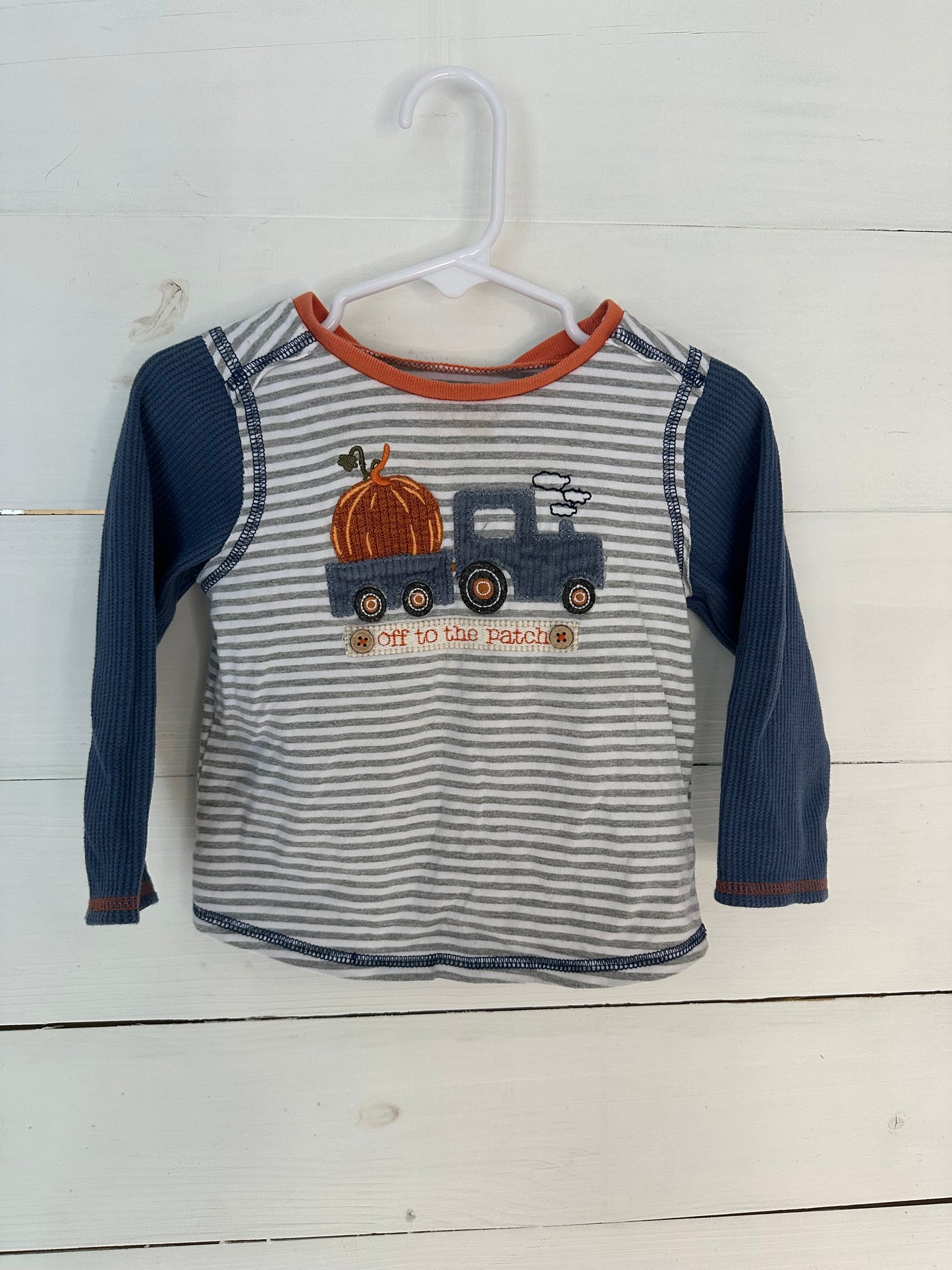 12-18M - MudPie - Off to the patch shirt with appliqued truck and pumpkin