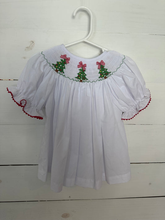 2T - Southern Sunshine Kids - Christmas Tree Smock - Bishop style dress - No bloomers