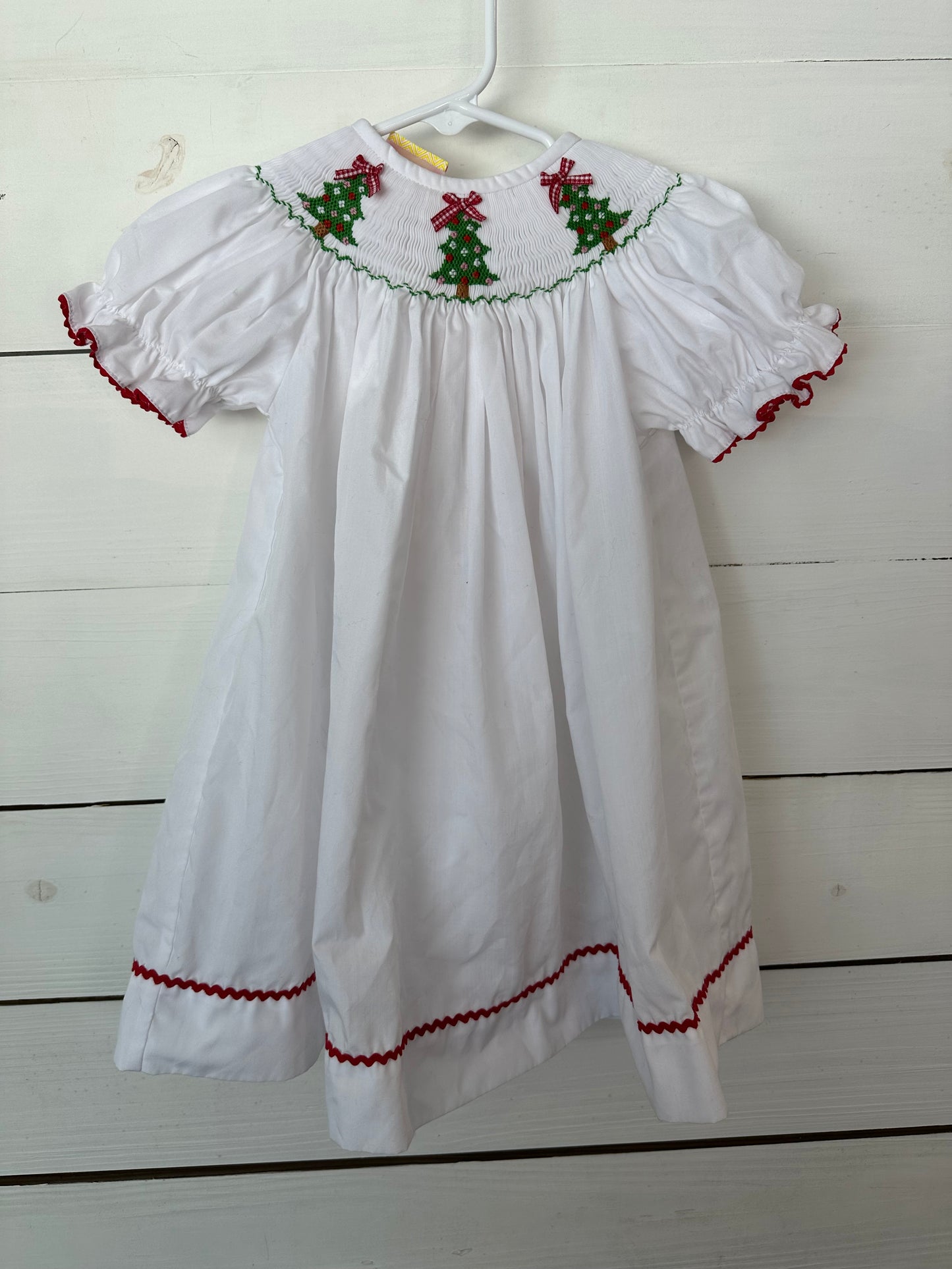 18m - Southern Sunshine Kids - White Bishop Dress with Smocked Christmas Tree's
