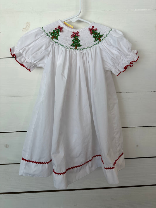 18m - Southern Sunshine Kids - White Bishop Dress with Smocked Christmas Tree's