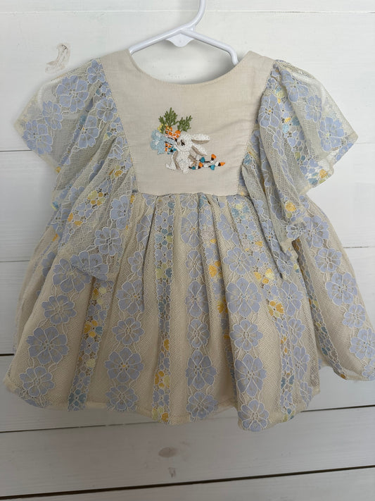 Reina Monroe Designer Dress - Incredible Detail with Hand Embroidered Bunny - Matching Bloomers & built in petticoat