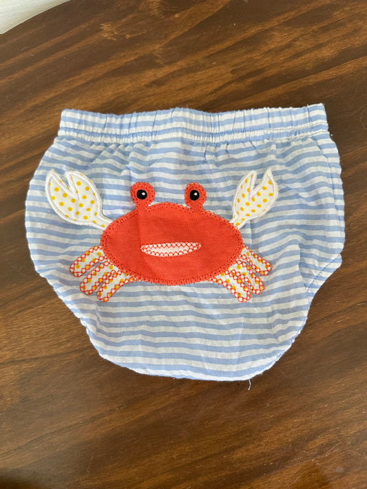 0-6M - Blue Striped Swim Diaper Cover with Appliqued Crab :  Baby Aspen