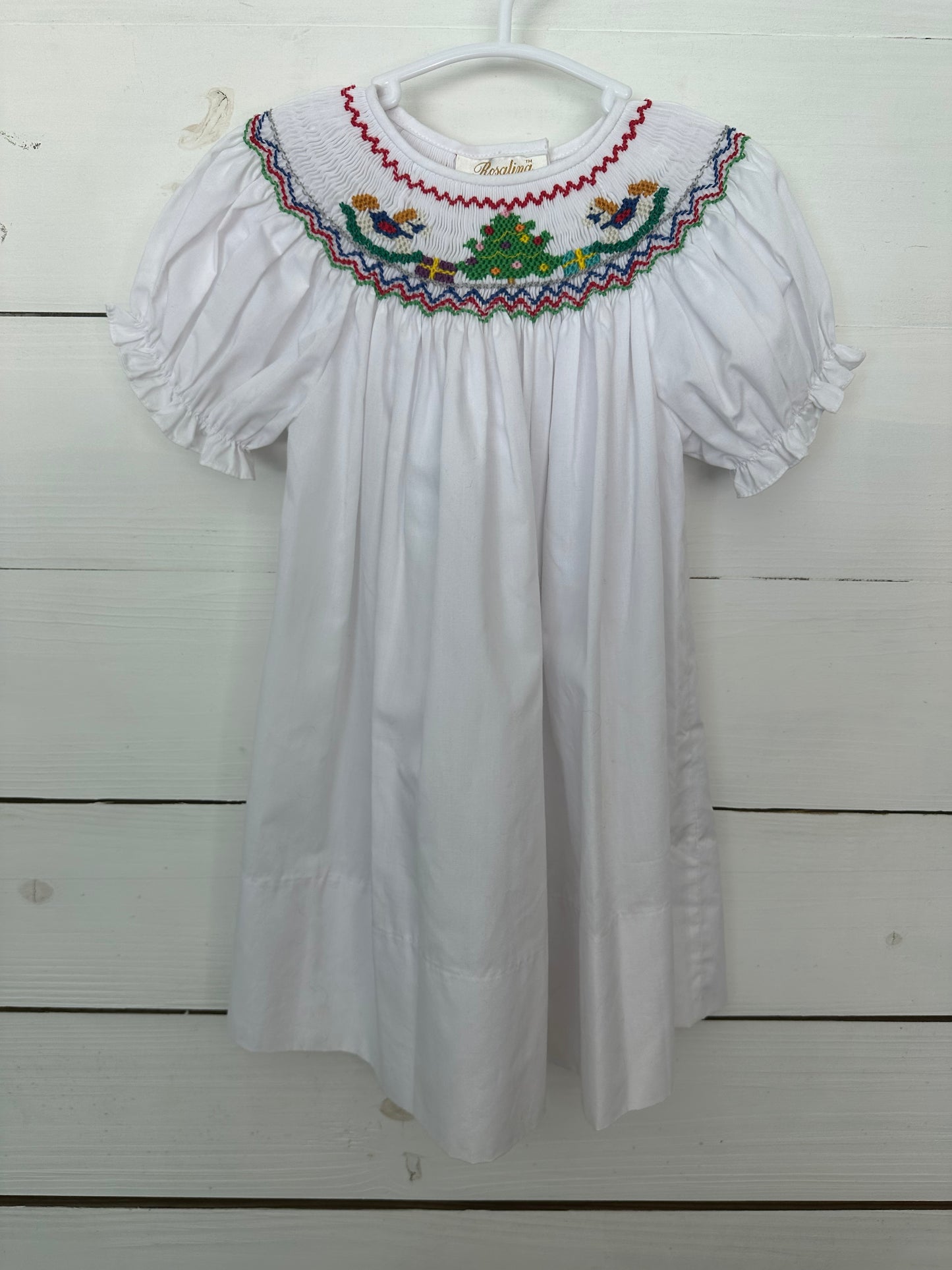 12M- Rosaline Collection - White Smocked Christmas Dress