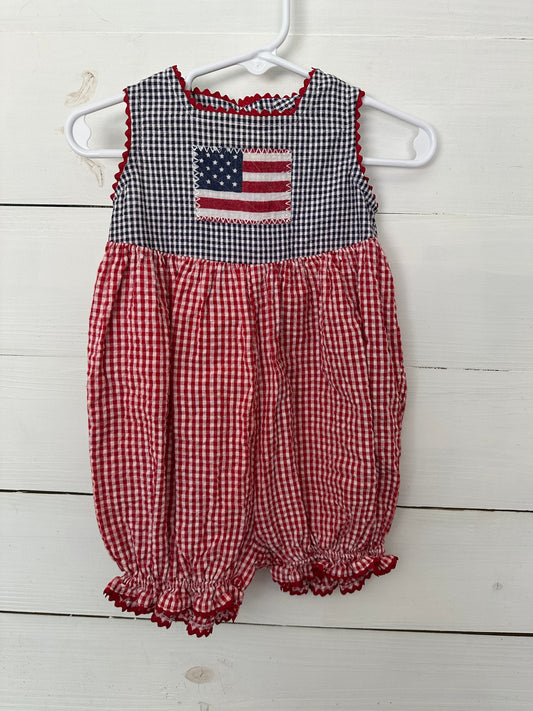 12m- Gingham Patriotic Cottontails Original Romper