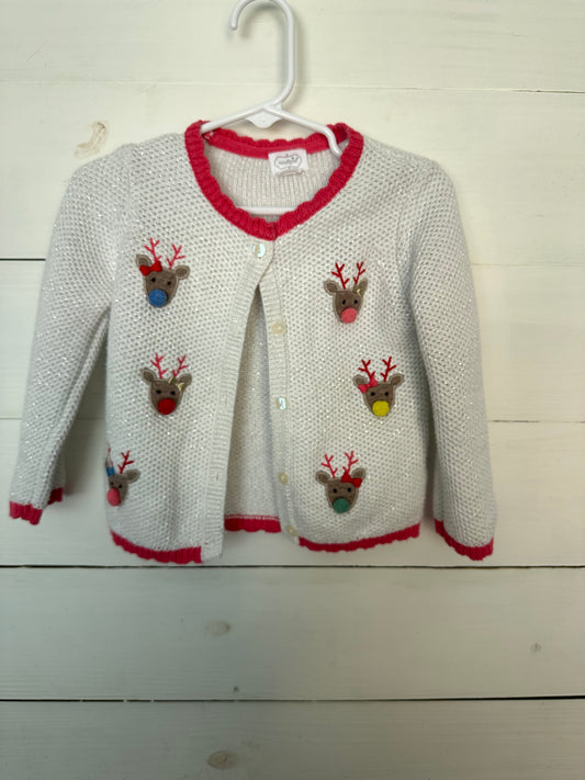12/18M - Mud Pie Reindeer Sparkle Sweater with Pom Pom Noses