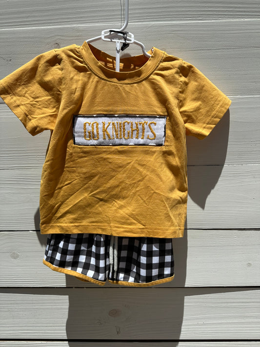 Southern Darlin Smocks 2 piece short set - UCF Go Knights smocked on chest and matching black gingham shorty shorts