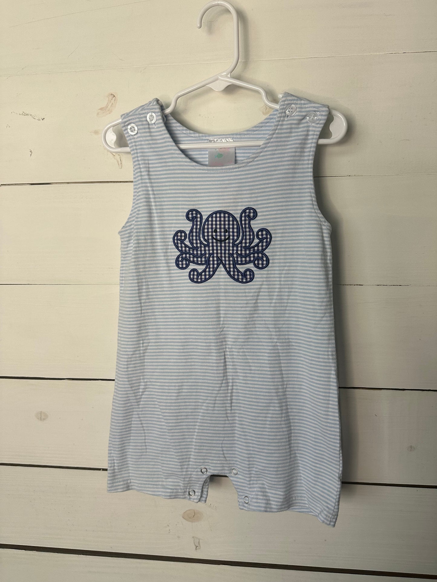 2T - Stichy Fish Blue Striped Jon Jon with Blue Octopus Appliqued