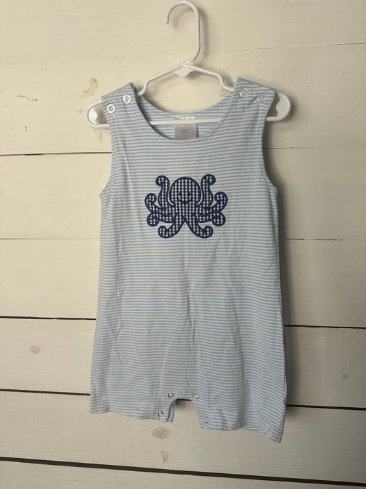 2T - Stichy Fish Blue Striped Jon Jon with Blue Octopus Appliqued