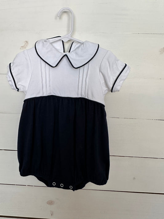 Remember Nguyen: White & Navy Boys Bubble with Peter Pan Collar