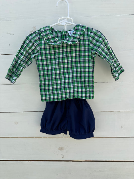 9M - Smocked South Green and Navy Dressy 2 Piece Outfit