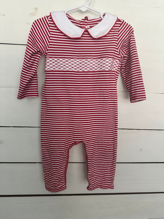 12/18 Mm - TBBC Red & White Striped Smocked Romper
