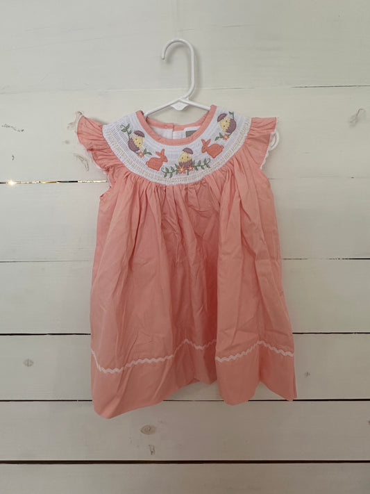 3/6 M, 6/12M , 12/18M - Lil Cactus Pink Machine Smocked Bunny and Chick Bishop Dress - New with tags