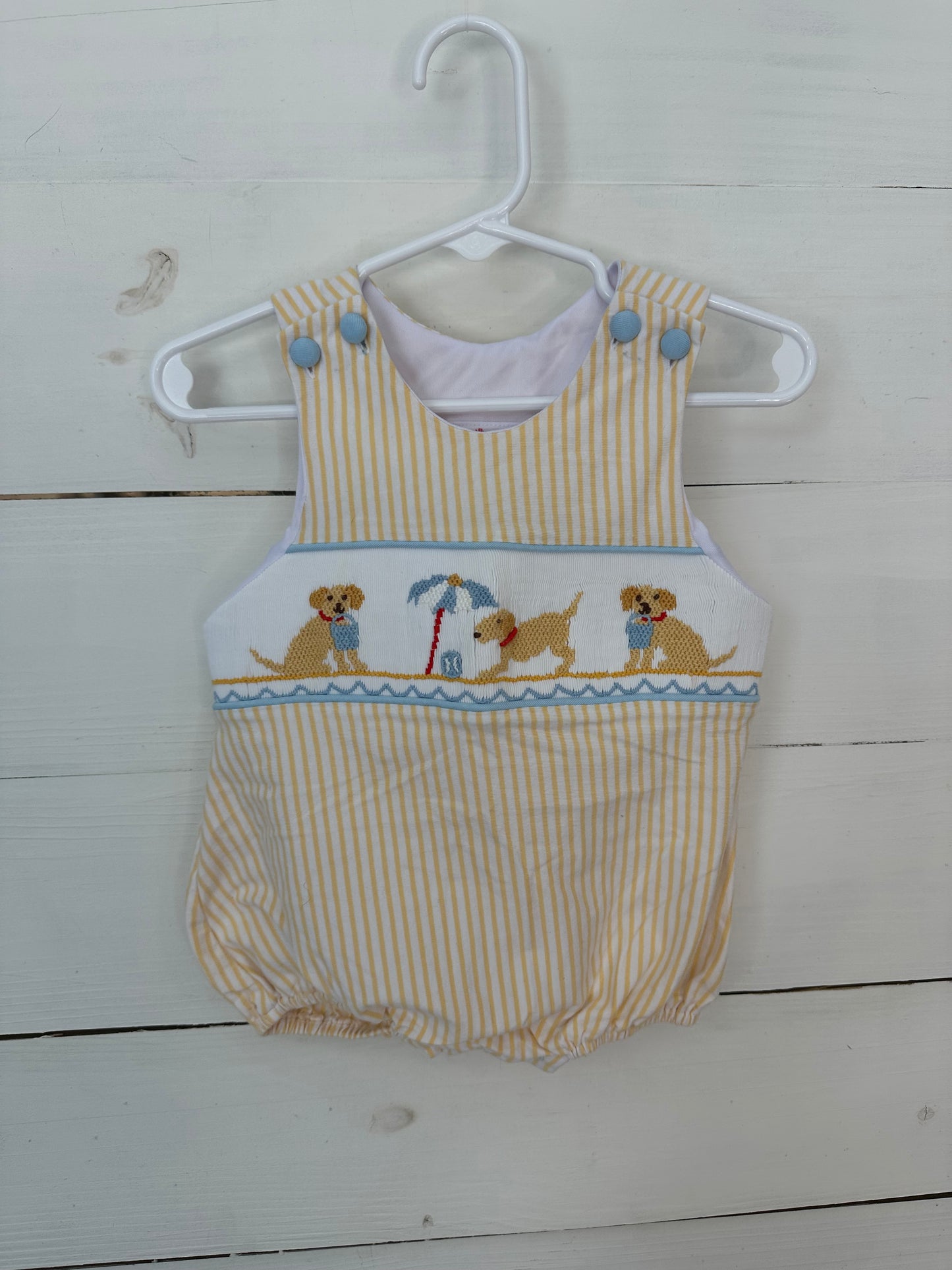 6M - Shrimp & Grits Yellow Dog Smocked Bubble