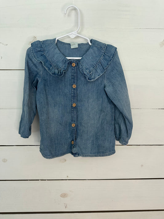 2T - Denim Collared Long Sleeve Shirt - Zara