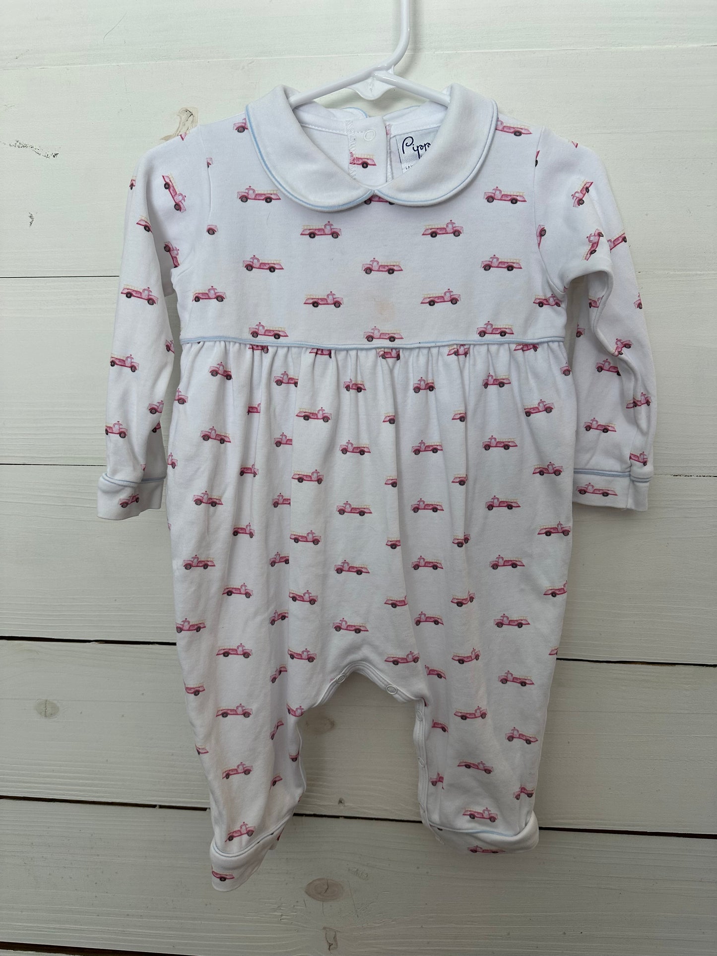 Pippa Firetruck Romper with Peter Pant Collar