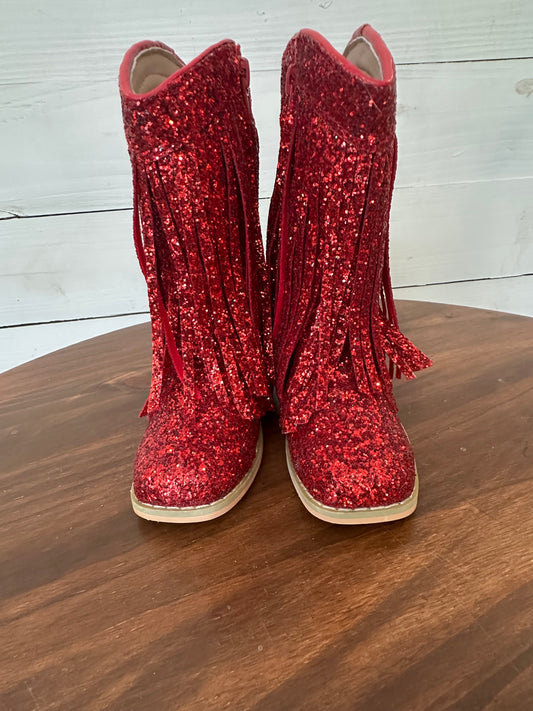 8 - A Bean Co Red Sparkle Cowgirl Boots