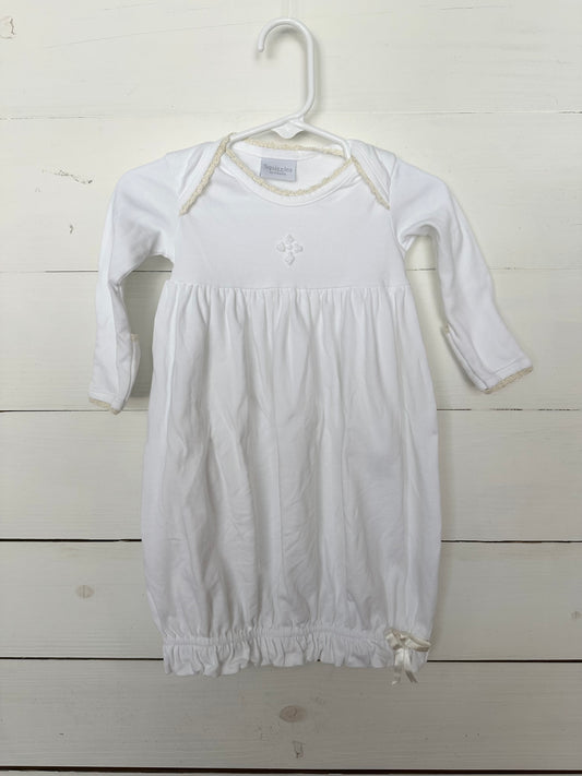Squiggles by Charlie White Gown with Ivory Lace Trim & Rosebud Cross