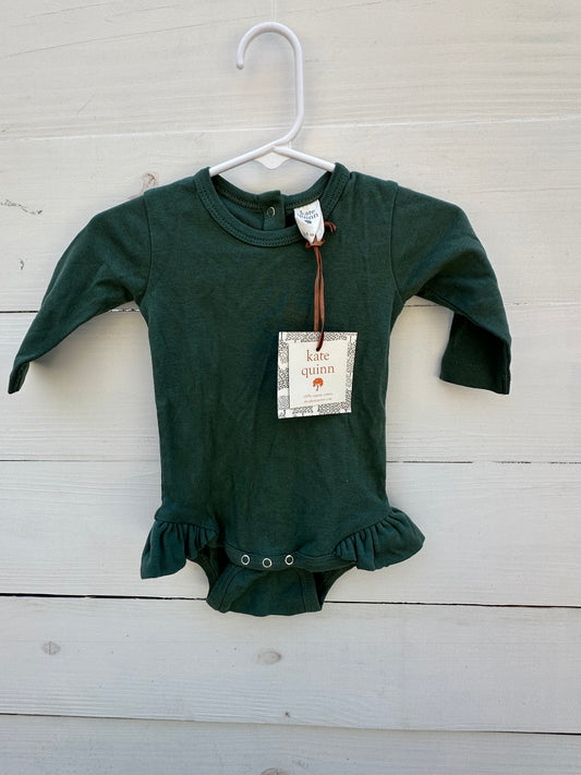 3/6M- Kate Quinn NWT Evergreen Onesie with Ruffled Leg Details