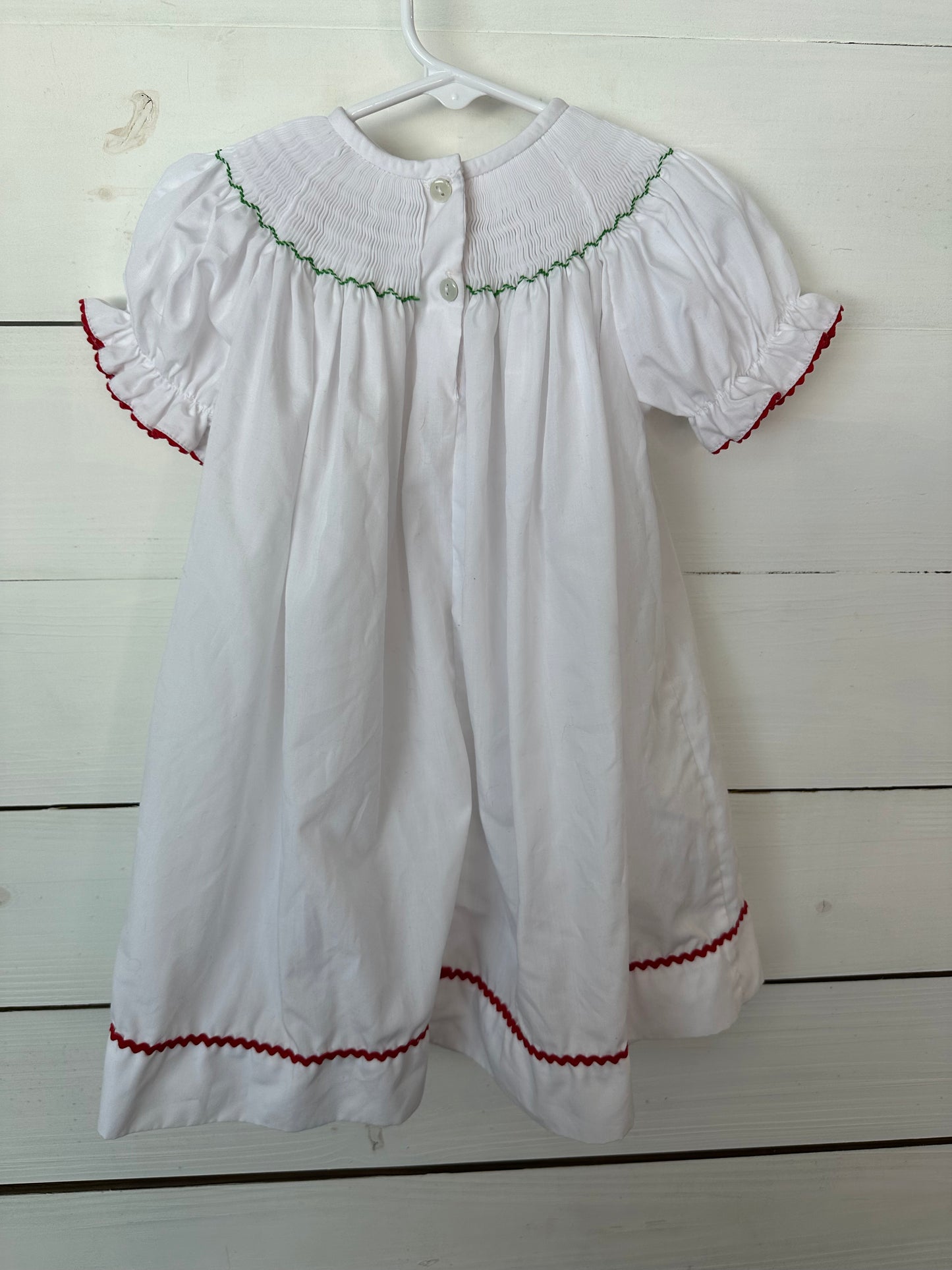18m - Southern Sunshine Kids - White Bishop Dress with Smocked Christmas Tree's