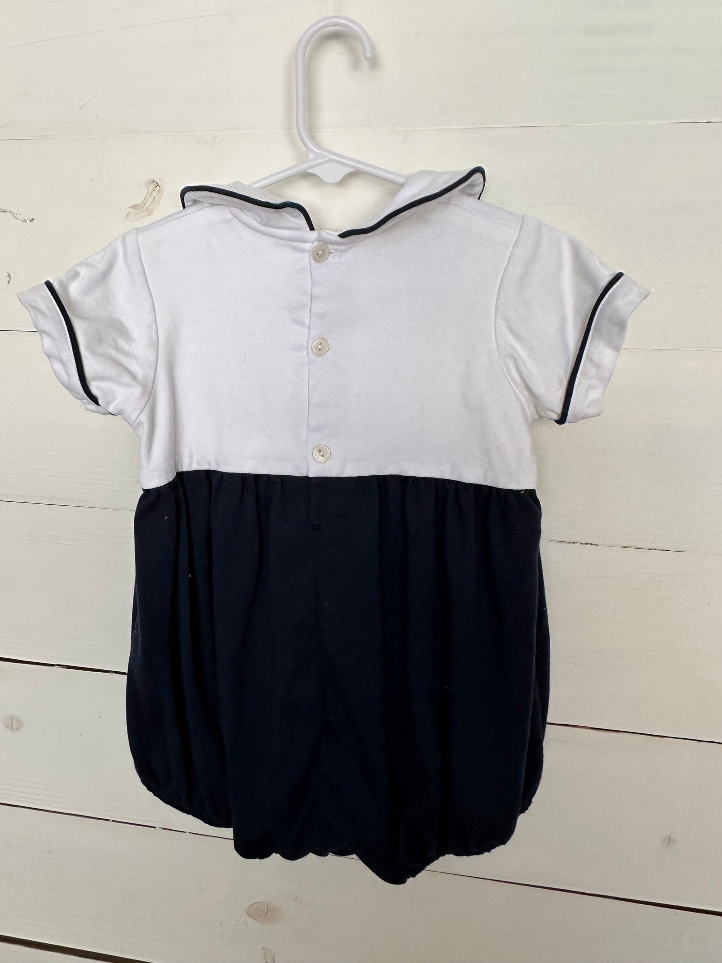 Remember Nguyen: White & Navy Boys Bubble with Peter Pan Collar