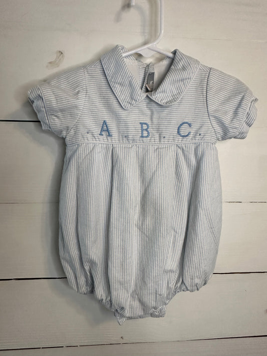 12M - Bell Bird Blue Striped Bubble with ABC Embroidery