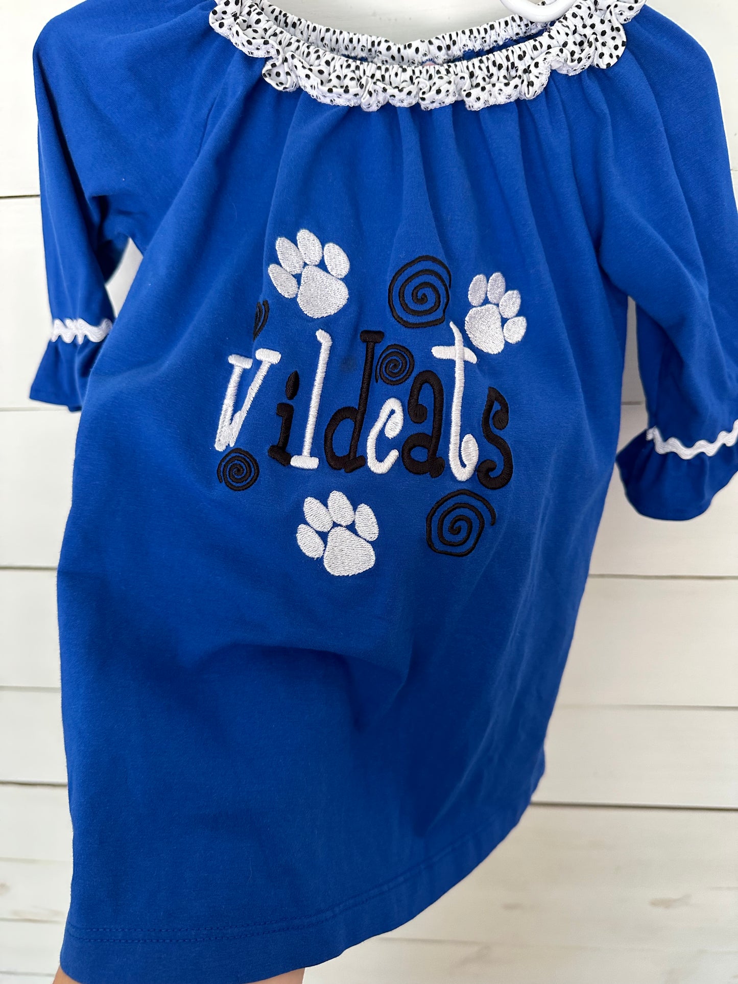 18M - Wild Cats Blue Dress with Black and White Polka Dot Pants