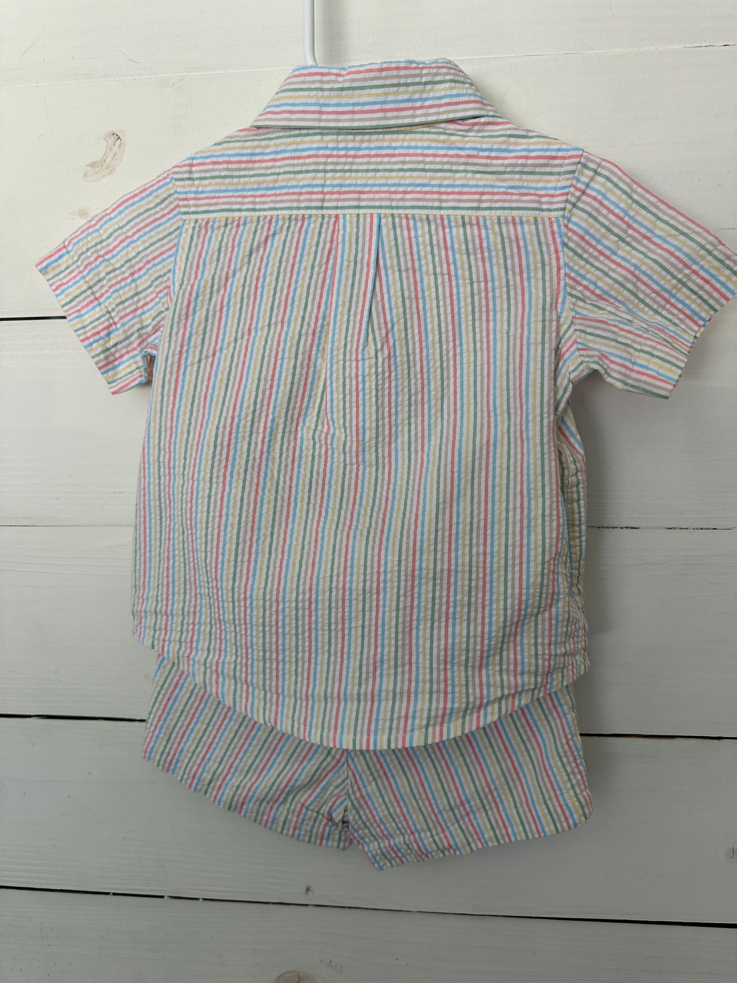 12/18m Janie & Jack - Seer sucker summer pastel striped 2 piece short set - button up collared shirt