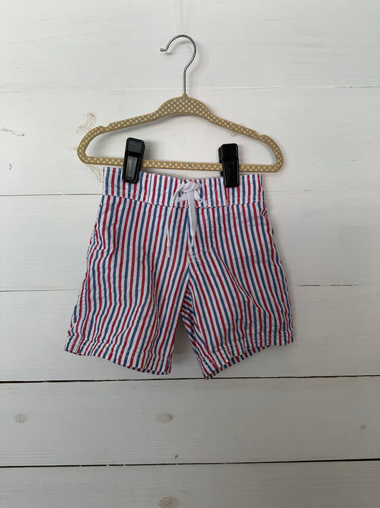 2T - Janie and Jack Red, White, and Blue Striped Board Shorts