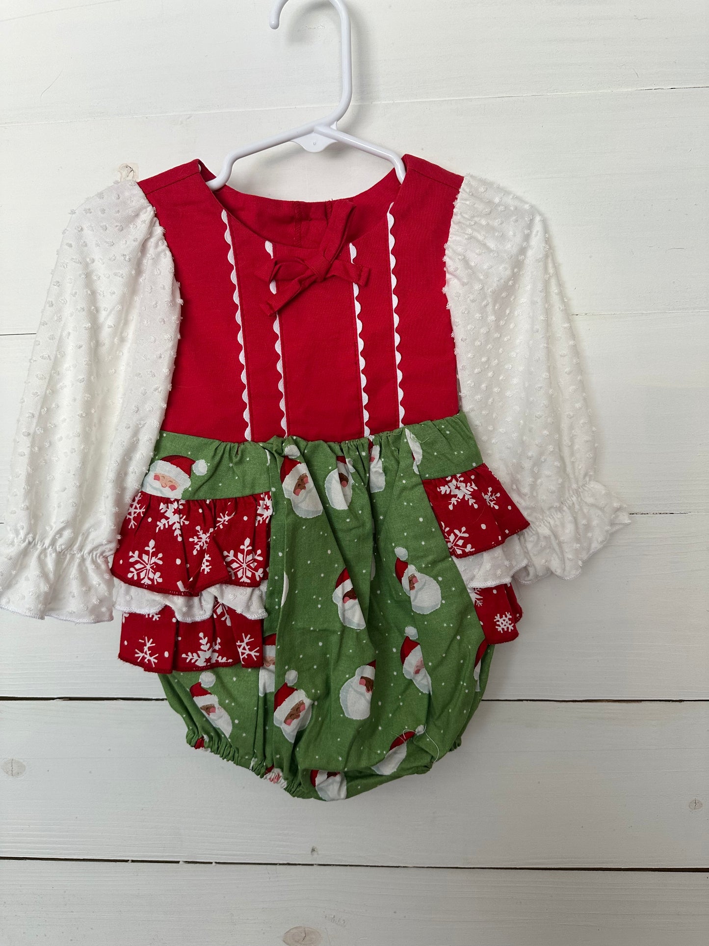 Ricrac & Ruffles Christmas Santa Bubble with Ruffle Details and Swiss Dot Sleeves
