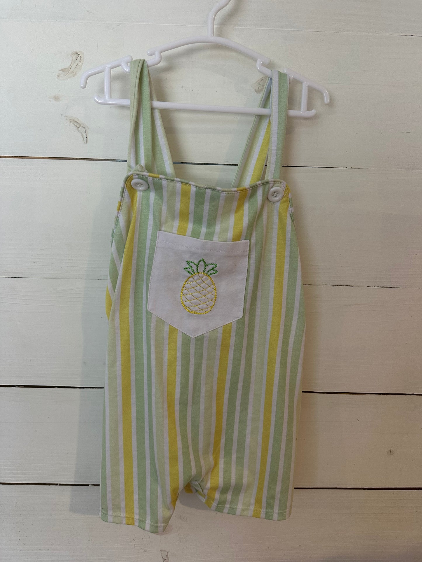 18-24M - Little Red Wagon Green and Yellow Striped Jon Jon with Embroidered Pineapple