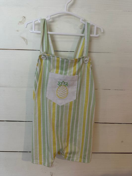 18-24M - Little Red Wagon Green and Yellow Striped Jon Jon with Embroidered Pineapple