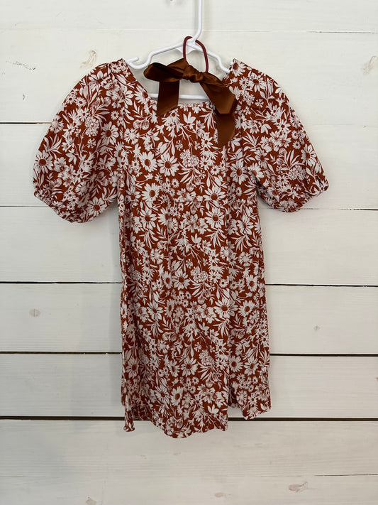5T - Rust Floral Rabbit + Bear Organic Dress and matching bow