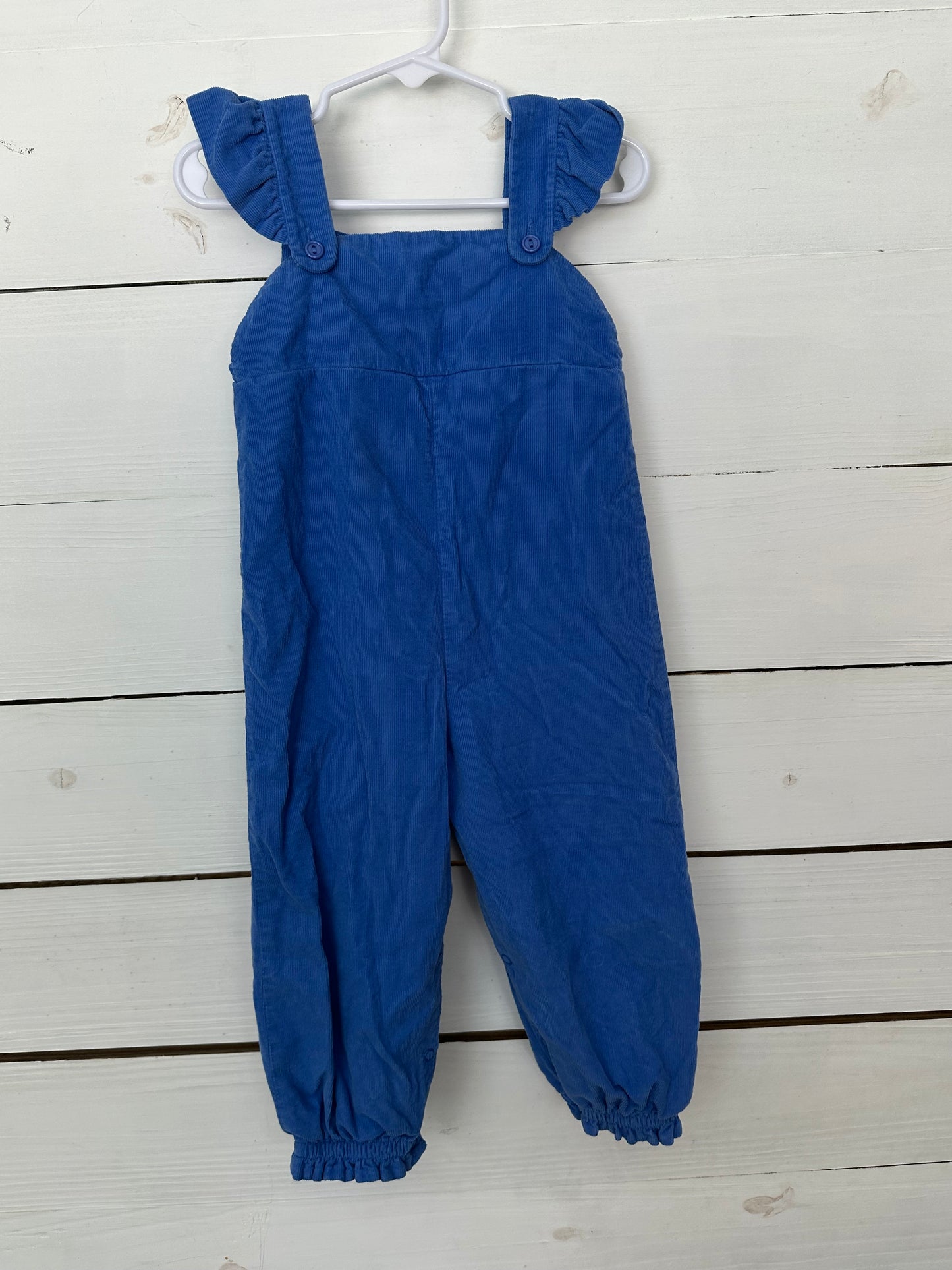 2T - Blue Corduroy Overalls with Ruffle Straps
