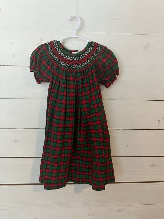 2T - Sweet Angela by Rosalina - Tartan Plaid Smocked Christmas Bishop Dress