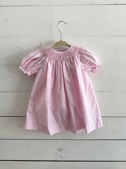 Petit Ami - Pink Bishop Gingham Dress Smocked & Beaded with Bloomers