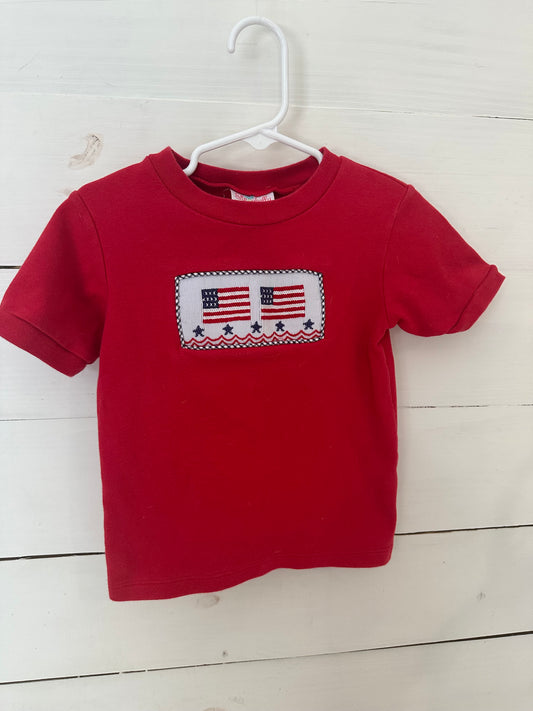 2T - Stelly Belly Smocked American Flag Shirt