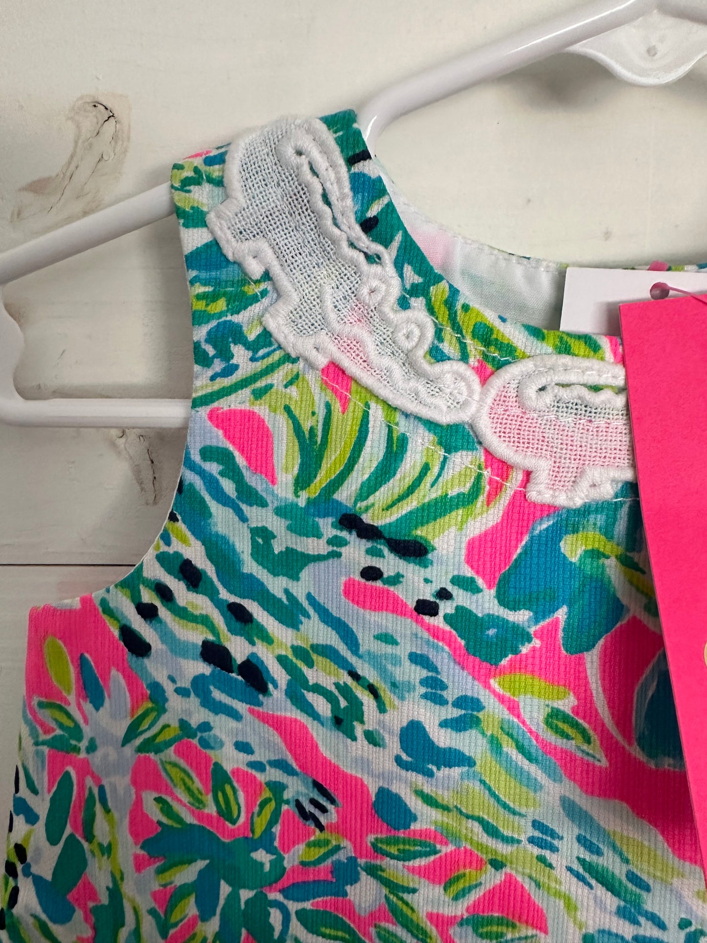 Lilly Pulitzer Pink, Teal & Green Shift with Gator Details on the Neck and matching Bloomers