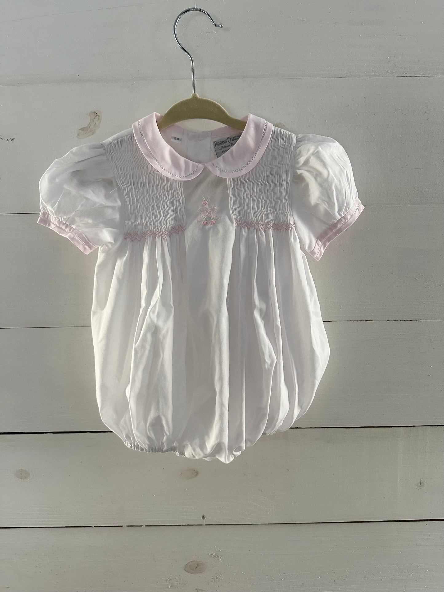 Feltman Brothers - Pink Pin Tuck Bow & Rosebud Hand Embroidered Bubble