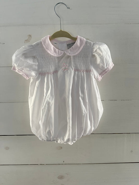 Feltman Brothers - Pink Pin Tuck Bow & Rosebud Hand Embroidered Bubble