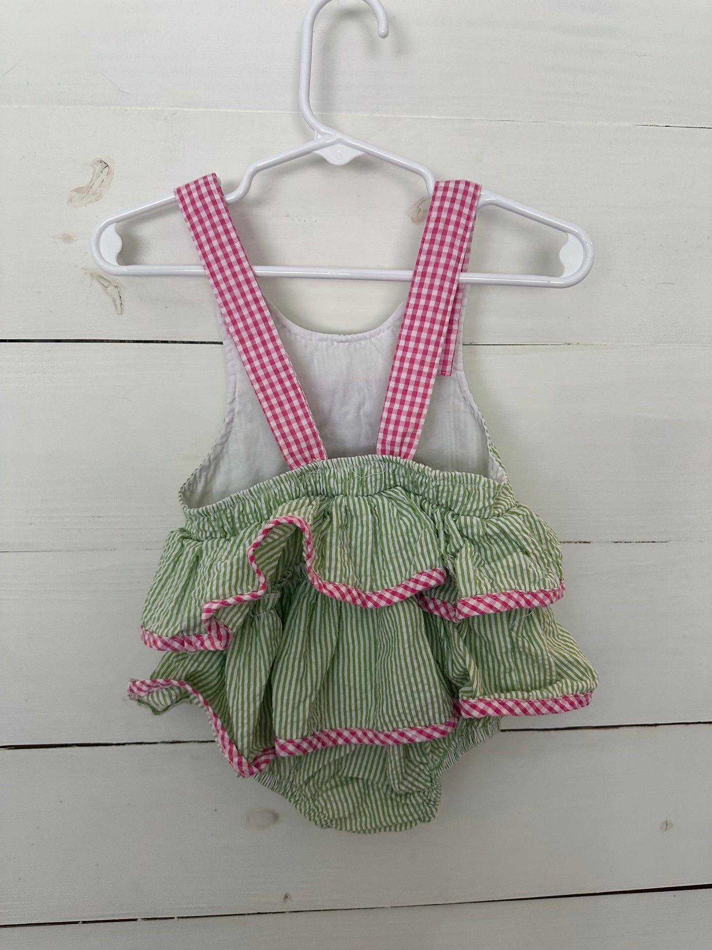 12m - Green Seersucker & Pink Gingham Watermelon Bubble