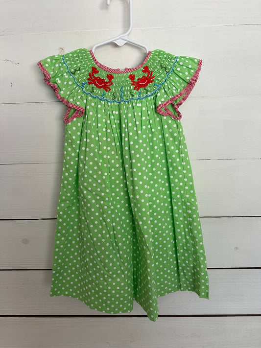 Velani Classics Green Polka Dot with Smocked Grabs and Red Gingham Detailed Bishop Dress