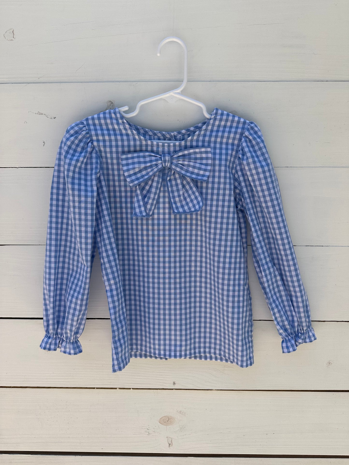 5 - TBBC Beatrice Bow Blouse - Blue Gingham with Bow