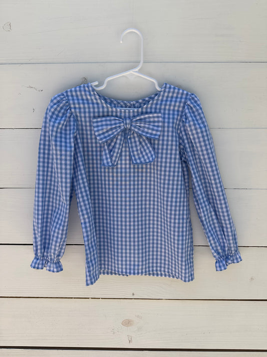 5 - TBBC Beatrice Bow Blouse - Blue Gingham with Bow