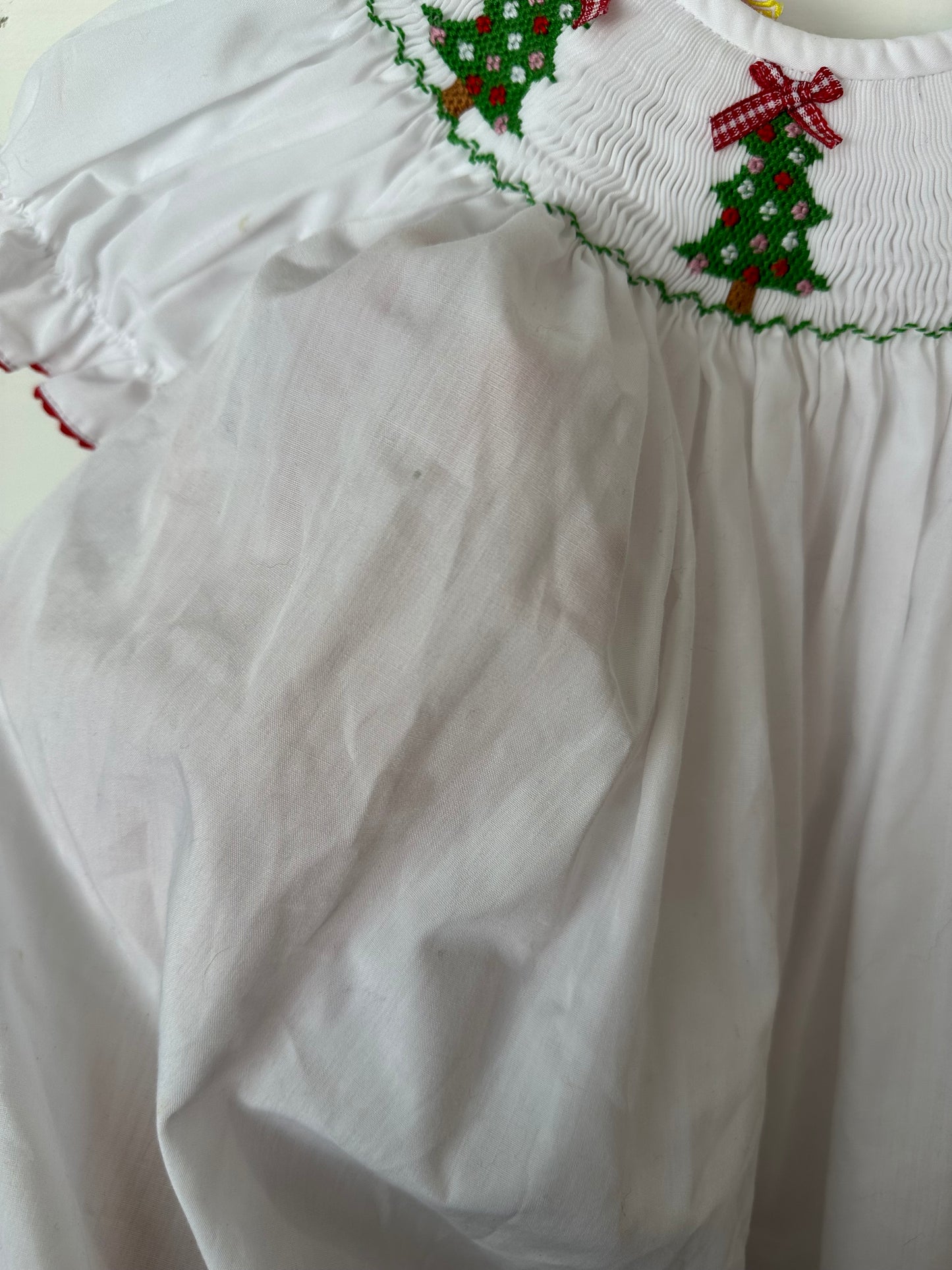 18m - Southern Sunshine Kids - White Bishop Dress with Smocked Christmas Tree's